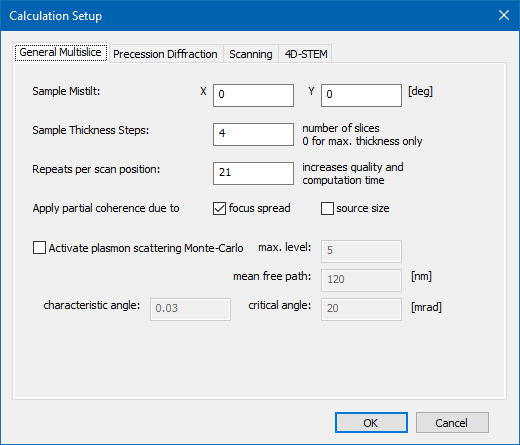 Dr. Probe GUI - calculation setup - multislice parameters